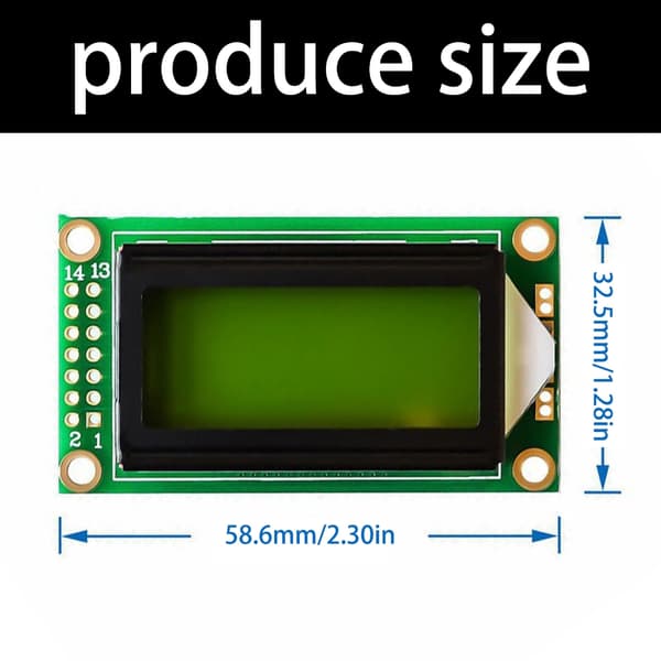 0802 LCD-skærm 8x2 tegn blå grøn LED til elektroniske systemer blue screen