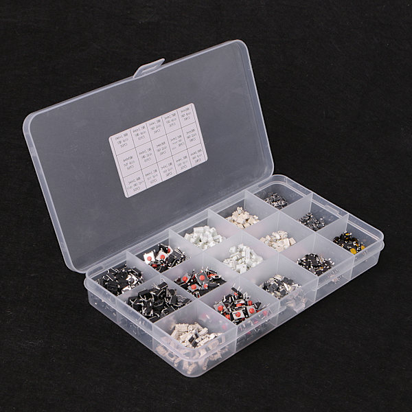 750 stk. 15 Værdi Trykknap Switch Micro Switch Momentary Assortment Ki