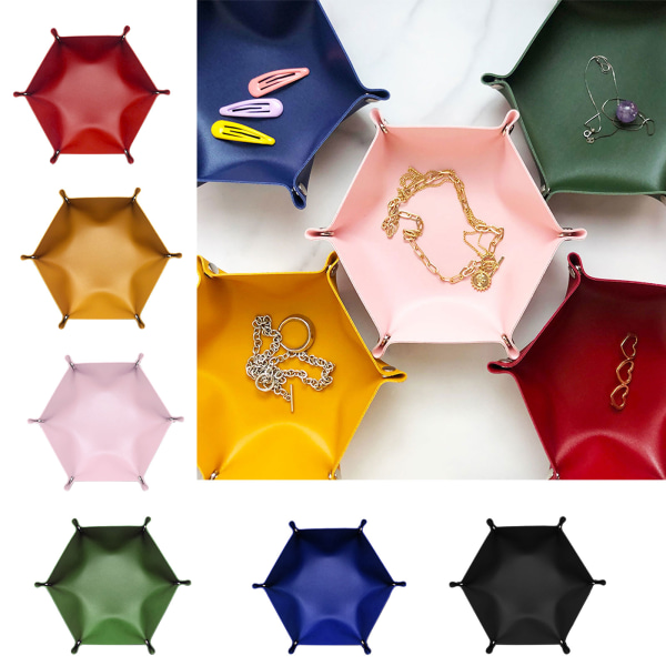 Tärningsbricka Metalltärning Rullande brickhållare Förvaringslåda för RPG DND Bordsspel Vikbar PU Läder Hexagon Cosmetic for Cas Wine Red L