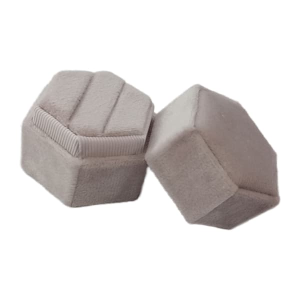 Hexagon Sammet Ringask Dubbel Ringhållare med Avtagbart Lock Ringbox Hållare för Bröllopsceremoni Display