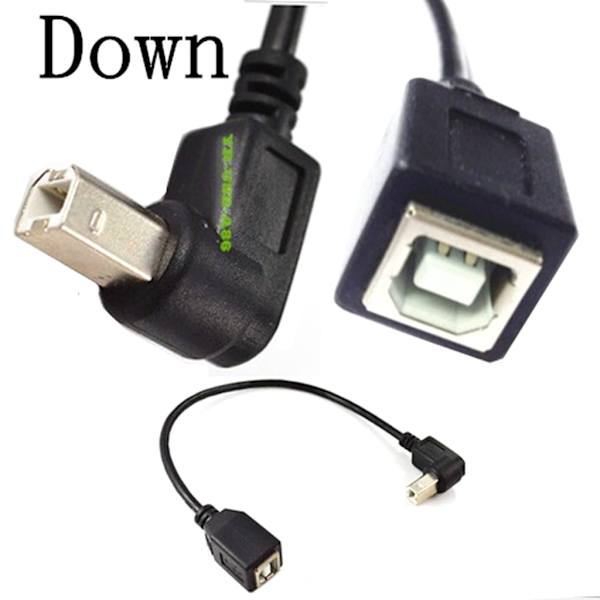 USB 2.0 Typ-B skrivarkabel USB B hona till typ-B hane (90 grader UPP/NER/Höger/vänster vinkel) Kort förlängningskabel Up