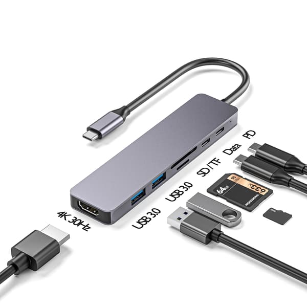 Multifunktionell Typ C Hub-Adapter, USB3.0, PD100W Laddning för Hemma Bio