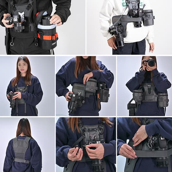 Bæresystem med to kameraveste til DSLR-kameraer
