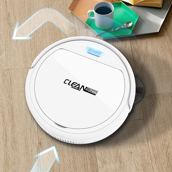 3-i-1 Slank Automatisk Robotstøvsuger Super Stille Sterk Sugekraft USB Oppladbar White B