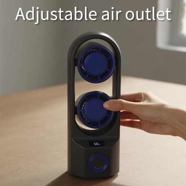 Elektrisk ventilator, campingventilator, genopladelig tårnventilator, dobbelt hovedventilator, ABS-tekstur