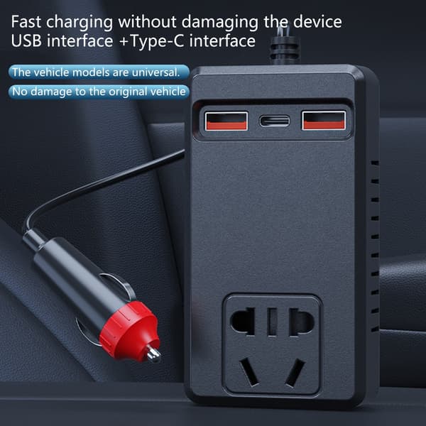 Multippel Enhet Inverter 150W 4 USB-porter Hurtiglading Automatisk Spenningsdeteksjon