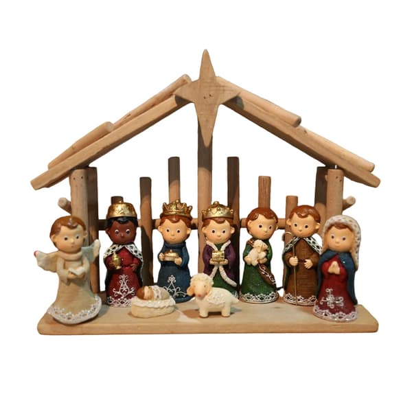 Julekrybbefigurer Hellig Familie Figur med Æsel Krybbefigur