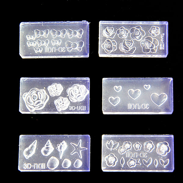 6 stk. 3D Stereo Mini Blomsterutskjæringsform Neglekunstform Mal Silikonform