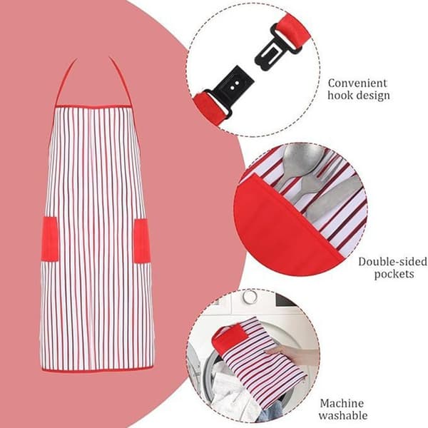 Servitørforkle med doble lommer, røde striper, design for Halloween-kostyme