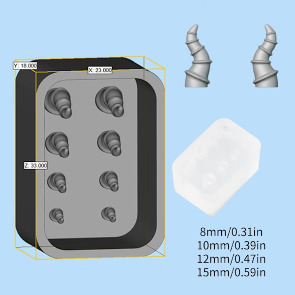 Miniatyr silikonform för djävul/boskap/fårhorn i epoxiharts med lera 2
