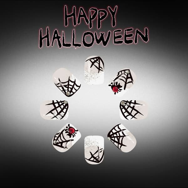 Halloween Web Mønster Press On Manicure Sæt til Temafest Stil