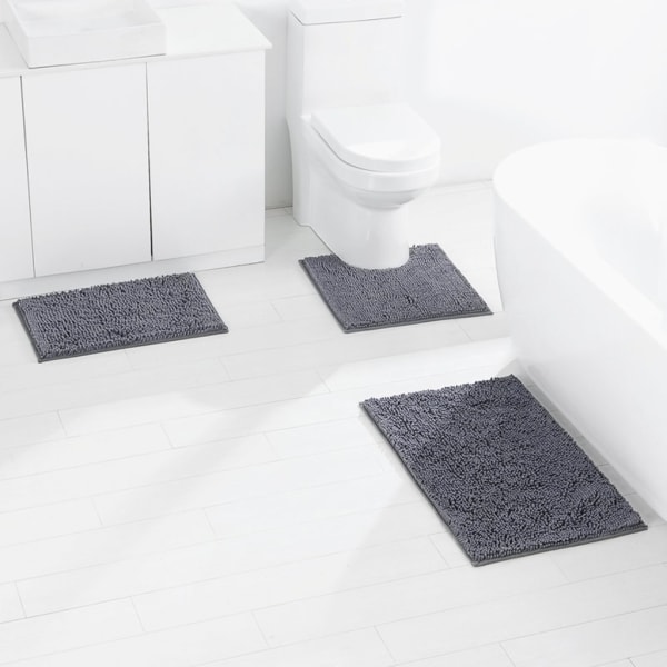 3st badrumsmattor set Chenille badmattor Superabsorberande Shaggy mattor Halkfri toalettmatta för badkar Dusch Fotdyna Mattor C