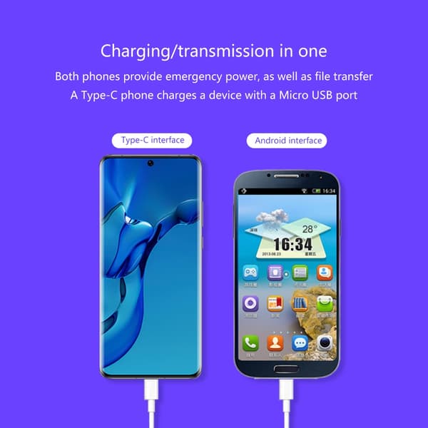 USB C til Micro USB opladerkabel dataoverførselsledning til bærbar telefon 2m