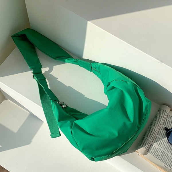 Nylon Zipper Damväska Mode Axelväska Casual Hobos Bag Middle School Student Dragkedja Youth Crossbody Bag Green