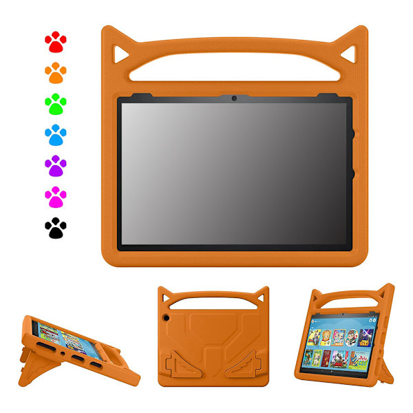 Fodral för Helt Nya Fire HD-10 Tablet 2021, Giftfritt EVA-skum, Stöttåligt Ställ, Barnvänligt Tablettskydd med Handtag