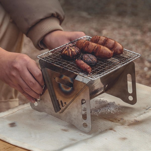 Vedeldad campingspis Vikbar med grytställ Portabel grill i rostfritt stål Backpacking spis för vandring picknick