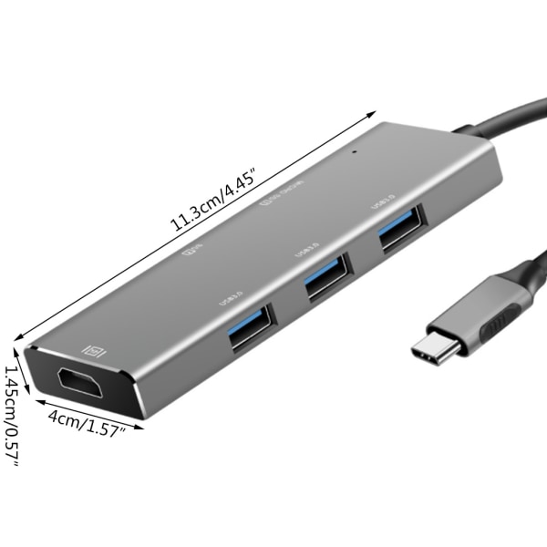 USB Hub 3.0, 7 i 1 100W PD Dock Splitter med SD TF-kortläsare och aluminiumlegeringskropp för Windows, för Mac, Linux