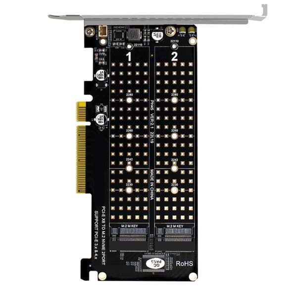 M.2 NVME til PCIExpress X8 2 Bay PCIE Split Kort til Omfattende PC-lagring