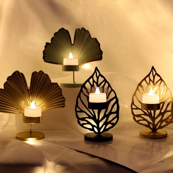 Nordic Ljusstake Smidesjärn Ljusstake Creative Leaf Kandelaber Desktop Ornament Vardagsrum Sovrum Restaurang Gold A