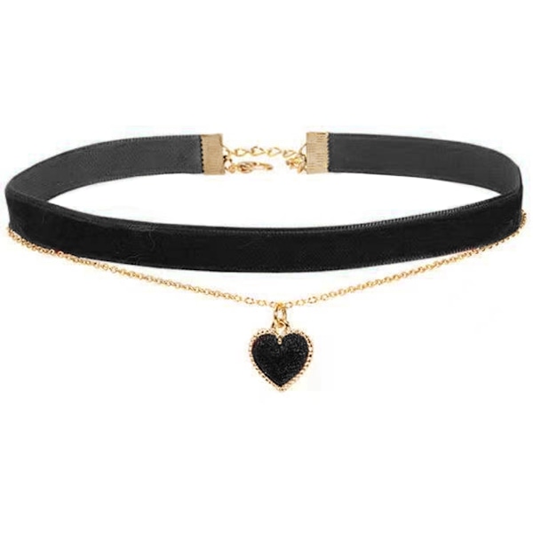 Udsøgt dobbeltlags halskæde med kærlighedshjerte vedhæng choker justerbar kravebenkæde sexet kort kædehalskæde Ins