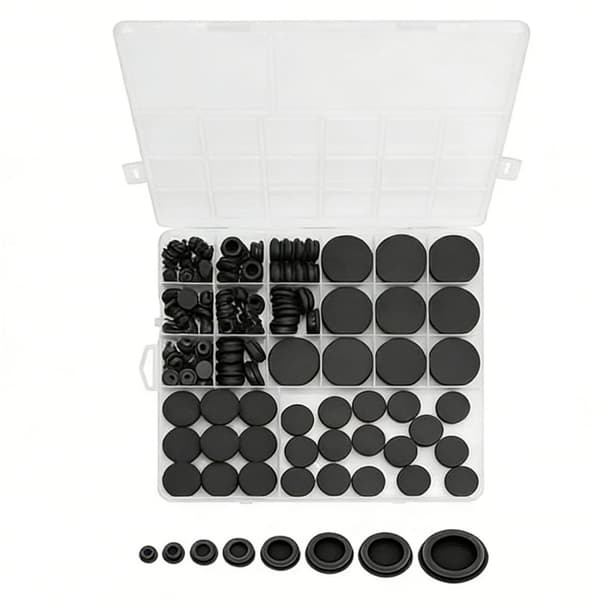 Pakke med 125 elastiske silikonplugger for 1/5\" 1/4\" 3/8\" 1/2\" 5/8\" 3/4\" 1\" hull