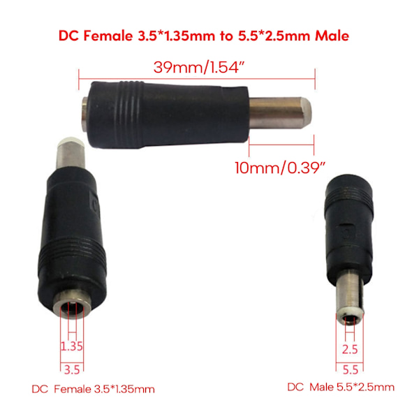 Universal DC3.5x1.35mm hona till DC4.0x1.7mm/5.5x2.1mm/DC5.5x2.5mm hane-adapter för bärbar dator, kamerakontaktomvandlare 5.5x2.5mm