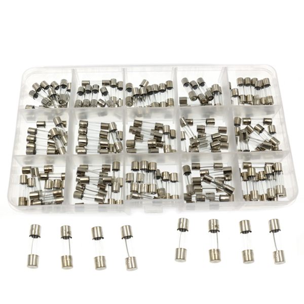 15 slags 150 stk. 5x20 mm hurtigvirkende glasrørsikringer Bilsikringer af glasrør Assorteret sæt 5X20 med æske 0,1A-30A