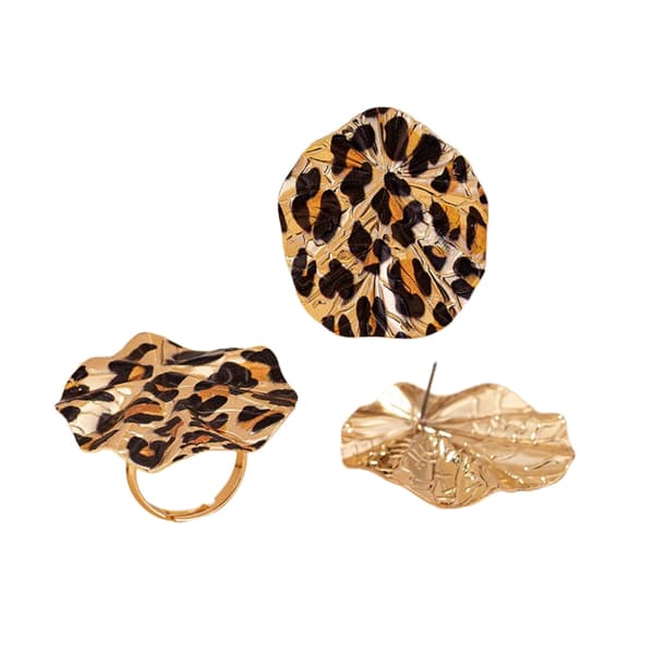 Stilige øredobber og ringer i legering med leoparddesign for festutstyr