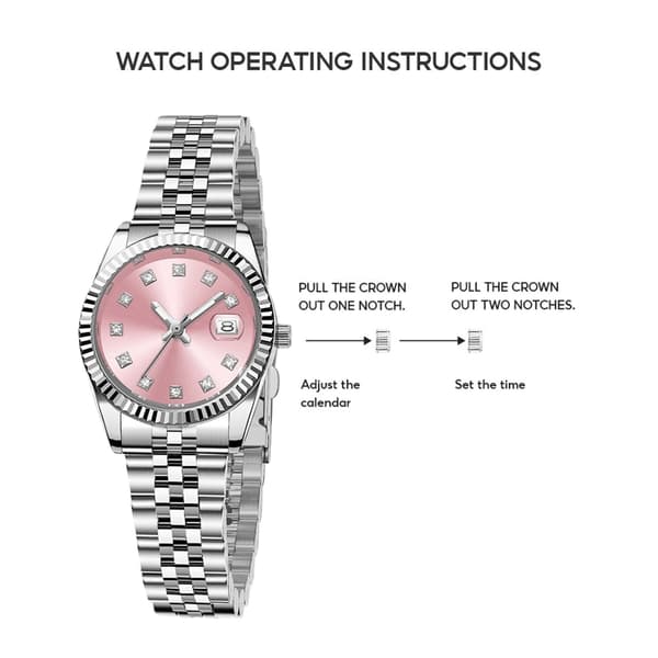 Mode Dame Analog Quartz Armbåndsur Pink Urskive Sølv Poleret Rem