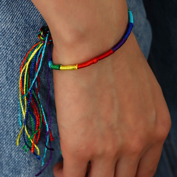 Rainbow Color Mix Fläta Bomull Vänskap Armband Smycken Present DIY Handgjorda rep Armring Slumpmässig färg Present för kvinnor