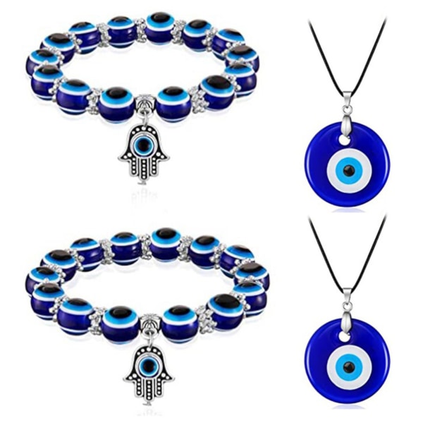 4 delar Turkish for Evil Eye Armband Halsband Set för kvinnor Män Pärlarmband Hängen för skydd och välsignelse