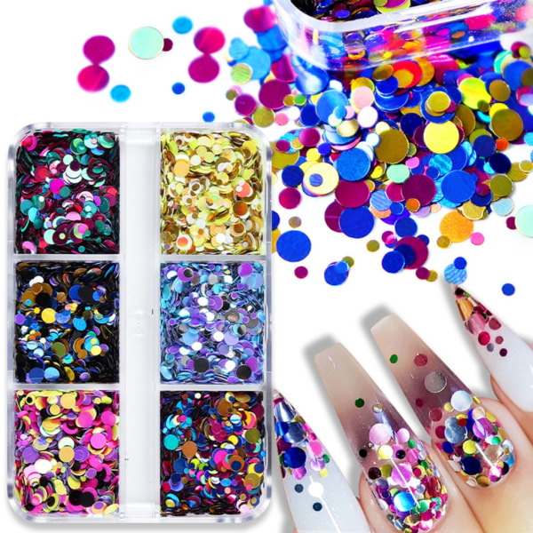 Nagelpaljetter, Nail Art Flake, Nail Glitter Paillette Mixed Round, 3D Nail Art Stickers för Nageldekoration DIY Resin Form