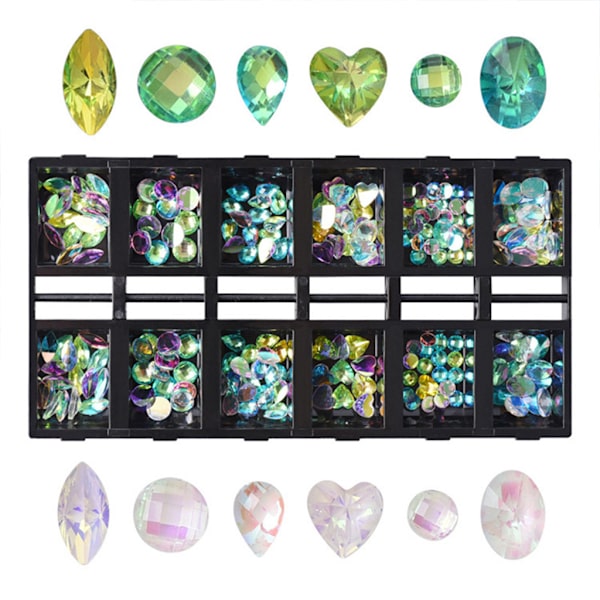 12 rum til Rhinestone Nail Art Dekorationer Multi Former til Negle Manicure Værktøj
