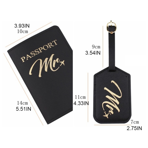 4st Bärbar Mr Mrs Travel Passport Card Cover med Bagage Tags Hållare för Cas