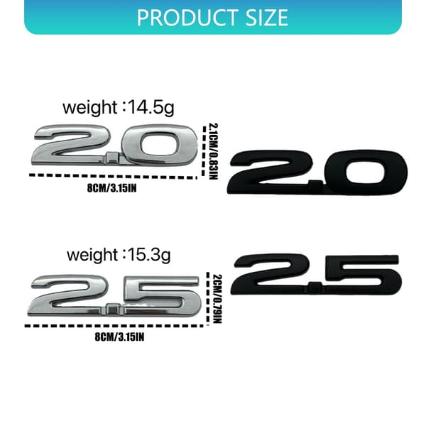 Biltilbehør 3D ABS Bil Emblem Badge Decal 2.0 2.5 Formet 2.5 bright silver