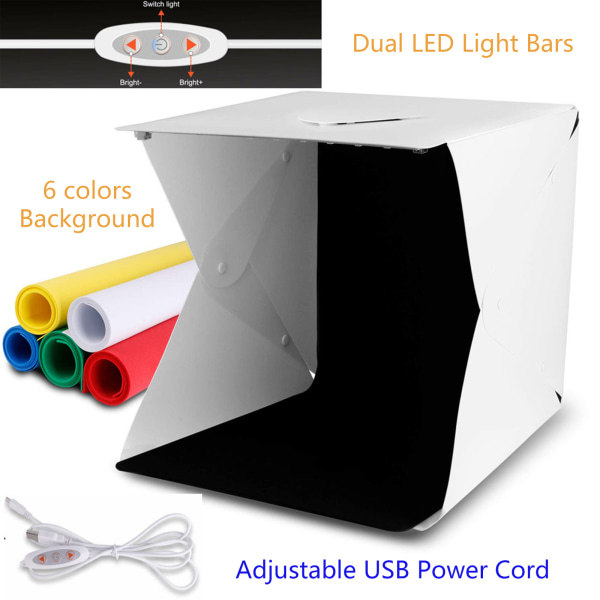 Vikbar ljuslåda 40 cm Bärbar Fotografi Fotostudio Tält LED Softbox Bakgrundssats USB -ljuslåda för DSLR-kamera