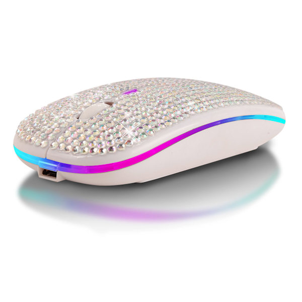 til Rhinestone Krystal Trådløs Dual Mode 2i1 Bluetooth-kompatibel 5.0 2.4Ghz 1600DPI Mus til Notebook PC Laptop Comp