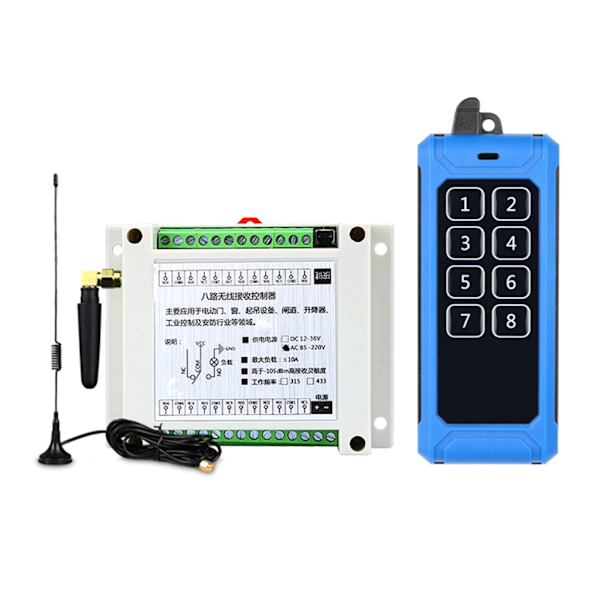 315Mhz/RF433Mhz Langaton Kaukosäädin Kytkin DC 5V-260V Rele 8CH Vastaanotinohjain ja 8 Painikkeen Lähetin