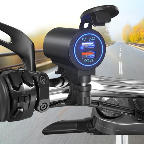 Motorcykel-modifierad laddare Dubbel USB QC3.0 LED Voltmeter Display Snabbladdningsströmbrytare Dubbel USB laddare Tillbehör Orange light