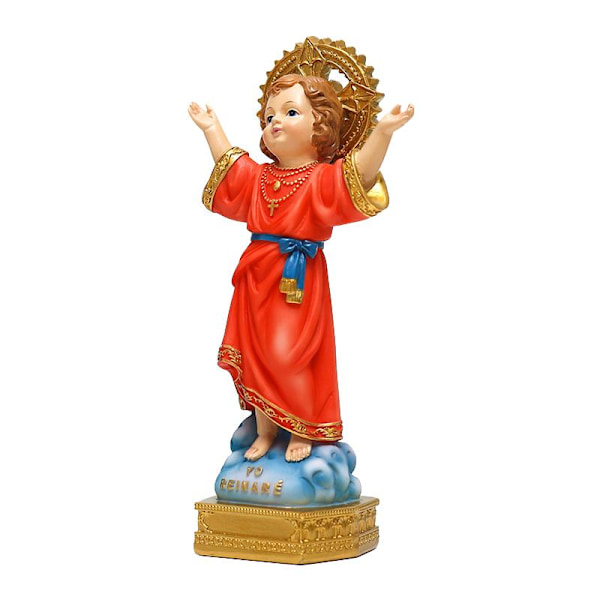 Gudomlig barnfigur på bas 8 tum hög renässanssamling Resin staty Religiös gåva katolsk heminredning