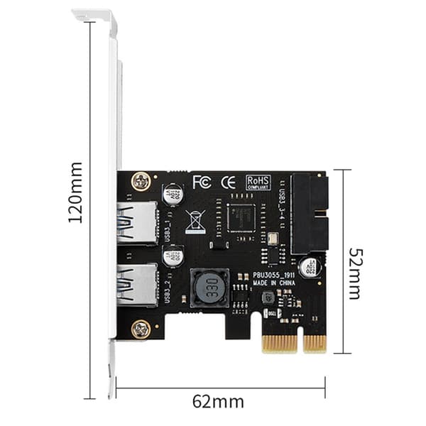 PCI-E til USB 3.0 2-Port Udvidelseskort PCI til Express Add in Card Intern USB