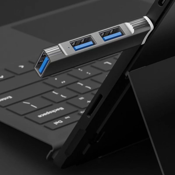 Aluminium USB Hub 3 Port USB 3.0 Adapter Extension USB 2.0 Dock Station UltraSlim Portable Data Hub USB Splitter Gray