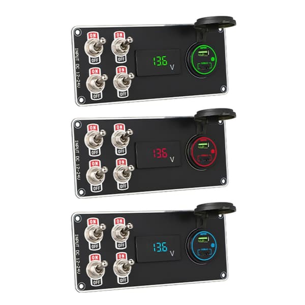 Vanntett Marine Telefonlading Med 4 Vippebrytere Voltmeter For Auto Båt Blue light