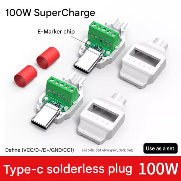 USB C 100W 5-stiftskontakt för gör-det-själv typ C-laddning och dataöverföring