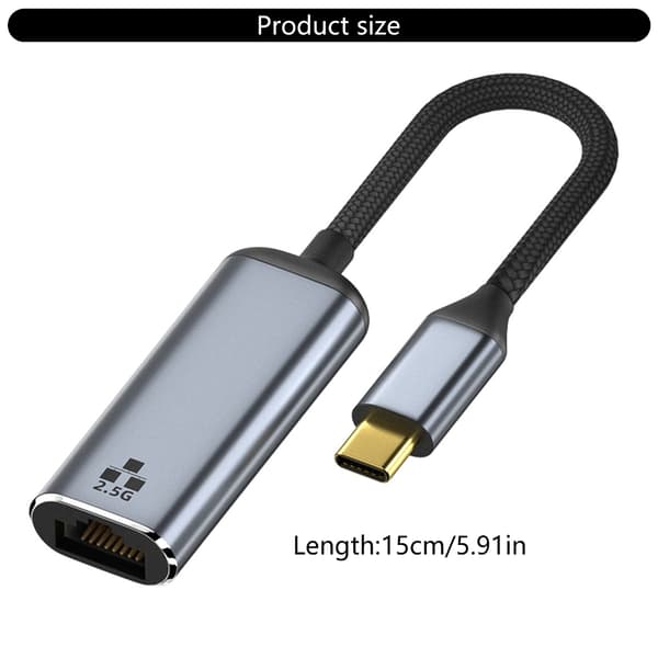 USB C til Ethernet-adapter 2500 Mbps rask kablet nettverkstilkobling