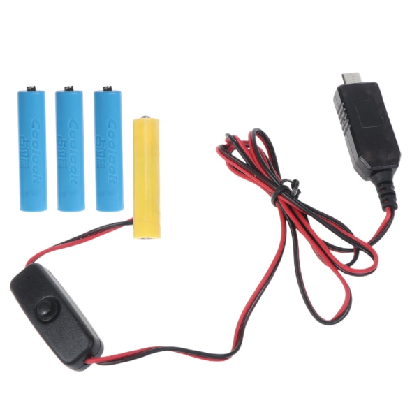 USB C till DC-kabel för AAA (LR3 AM4) Batteri, Typ-C Strömförsörjningskabel med Strömbrytare Ersätter 4st 1.5V AAA Batterier