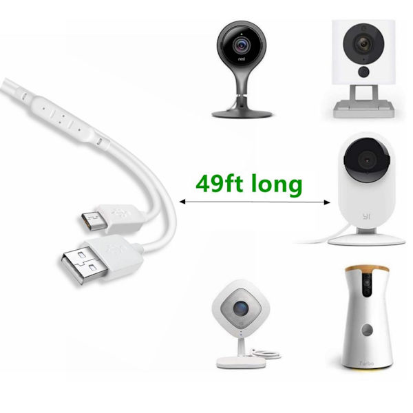 Superlång USB till Micro USB -laddningskabel för termometer/kamera Lång hållbar laddarkabel 393,7 tum/590,55 tum 15m