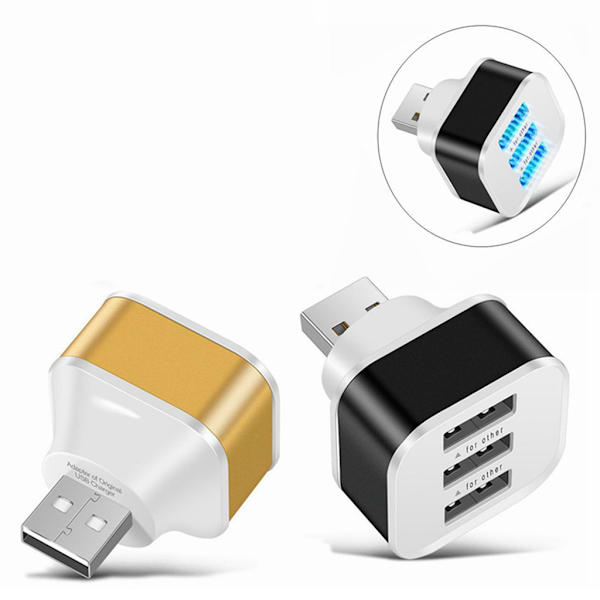 Ny USB 2.0 Dock Extender 3-ports Extended USB Splitter Hub Miniladdare Multifunktionell för skydd Svart/Gyllene Black
