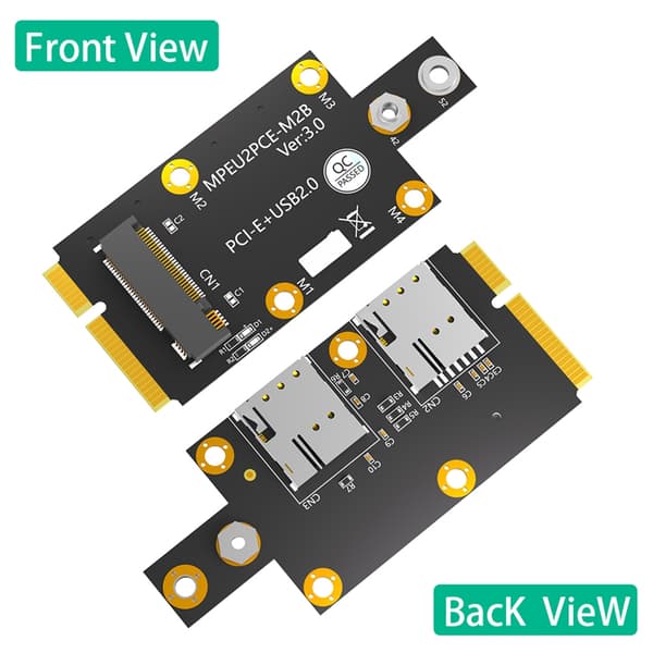 Mini M.2 Key B - PCIE-sovitin kahdella korttipaikalla 3G/4G/5G-moduulille