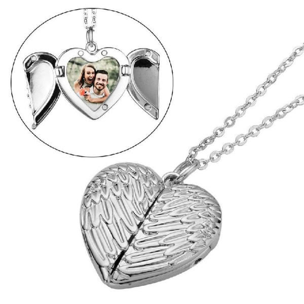Heart Sublimation Angel Wing Heart Halsband Blank Hot Transfer Printing Låsbart fotohänge Smycken Presenter för kvinnor